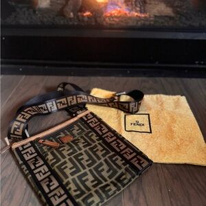 Fendi Flat Messenger Bag Tobacco Zucca Nylon Mesh